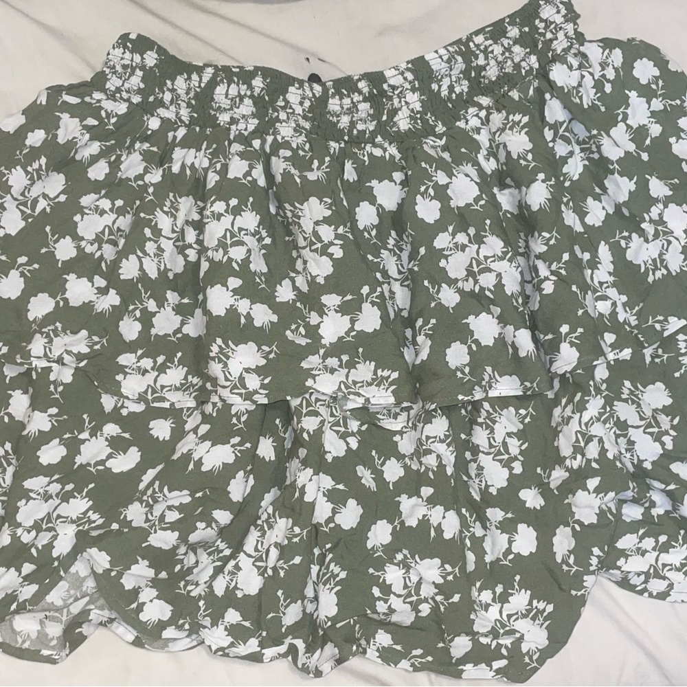 Floral Green Mini Skirt